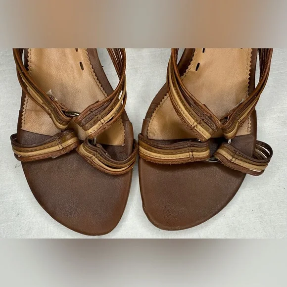 Hillard & Hanson Vintage Y2K Brown Wedge Sandal Leather Upper Made In Brazil 7.5 - Picture 3 of 9